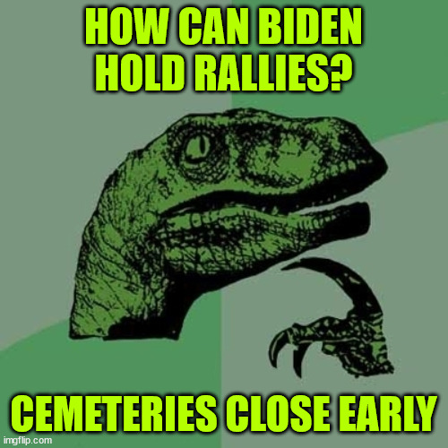 81 Million?  LMAO | HOW CAN BIDEN HOLD RALLIES? CEMETERIES CLOSE EARLY | image tagged in filosoraptor i | made w/ Imgflip meme maker
