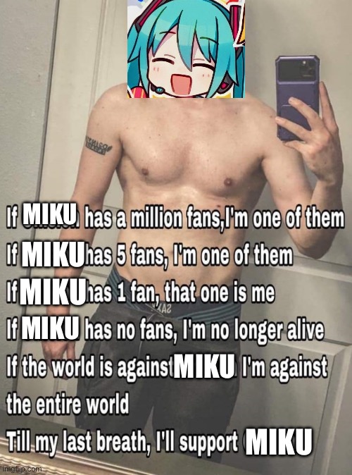 If X has one million fans | MIKU; MIKU; MIKU; MIKU; MIKU; MIKU | image tagged in if x has one million fans | made w/ Imgflip meme maker