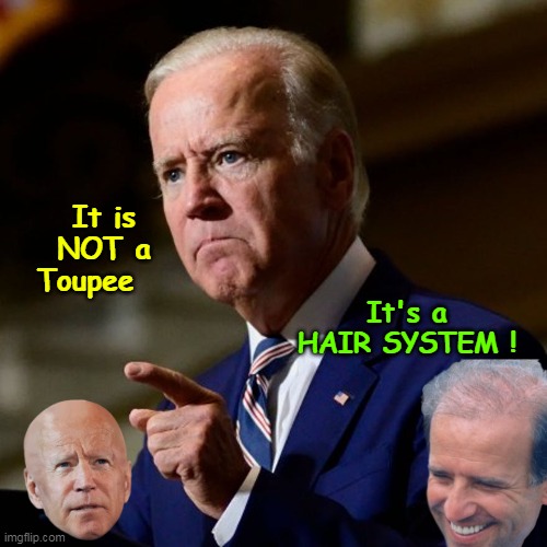 CHEAP !  FAKE  !    "Hair" | It is NOT a Toupee; It's a HAIR SYSTEM ! | image tagged in biden bald headed fart meme | made w/ Imgflip meme maker