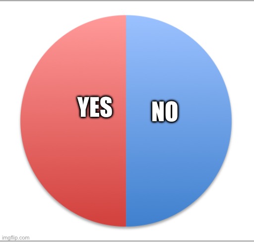 Pie chart half and half | YES NO | image tagged in pie chart half and half | made w/ Imgflip meme maker
