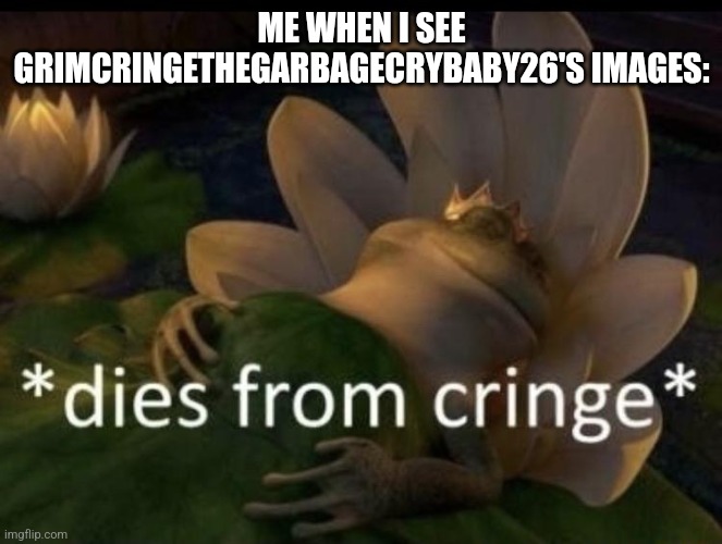 Dies from cringe | ME WHEN I SEE GRIMCRINGETHEGARBAGECRYBABY26'S IMAGES: | image tagged in dies from cringe | made w/ Imgflip meme maker