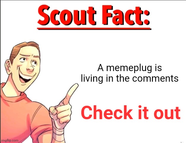 :-) | A memeplug is living in the comments; Check it out | image tagged in scout fact | made w/ Imgflip meme maker