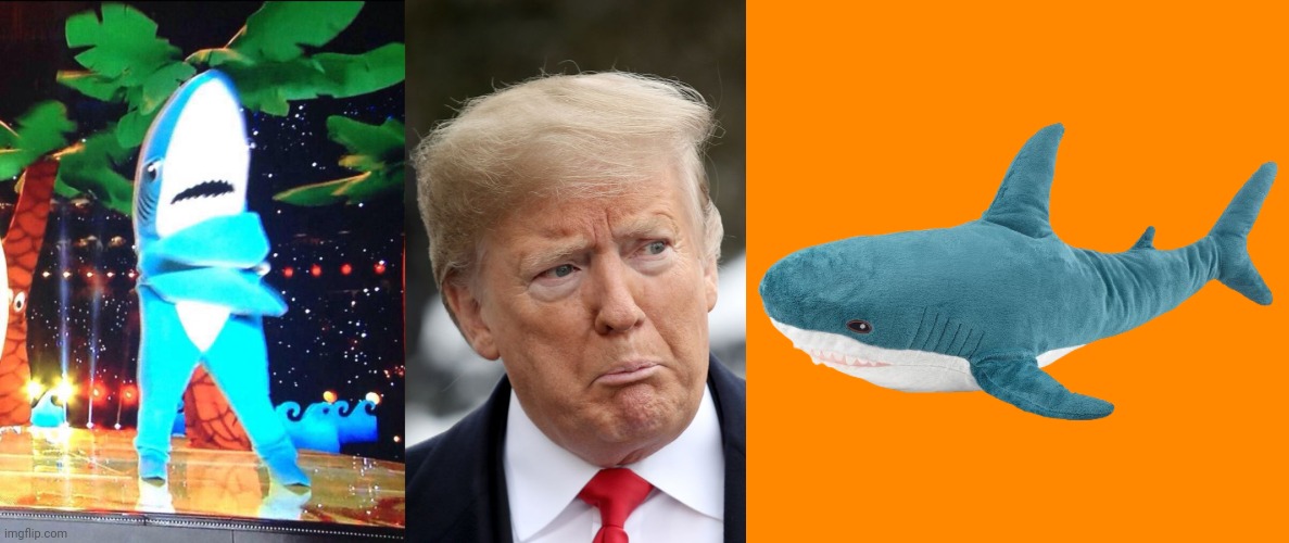 Nobody is afraid of sharks like me. My terror is great, huge! | image tagged in left shark,trump frightened scared weepy,blahaj,phobia,stable genius,cute animals | made w/ Imgflip meme maker