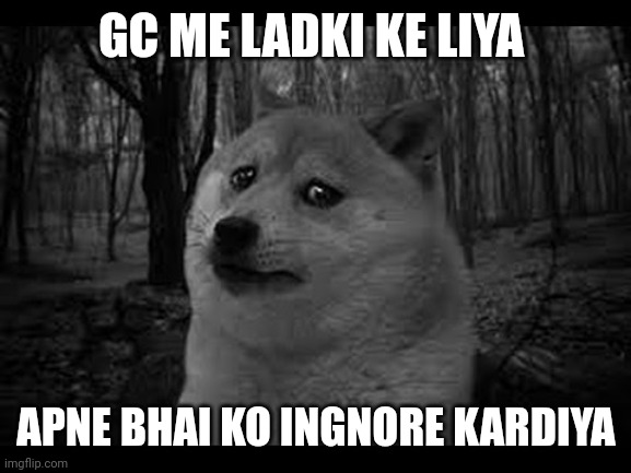 Very sad doge | GC ME LADKI KE LIYA; APNE BHAI KO INGNORE KARDIYA | image tagged in very sad doge | made w/ Imgflip meme maker