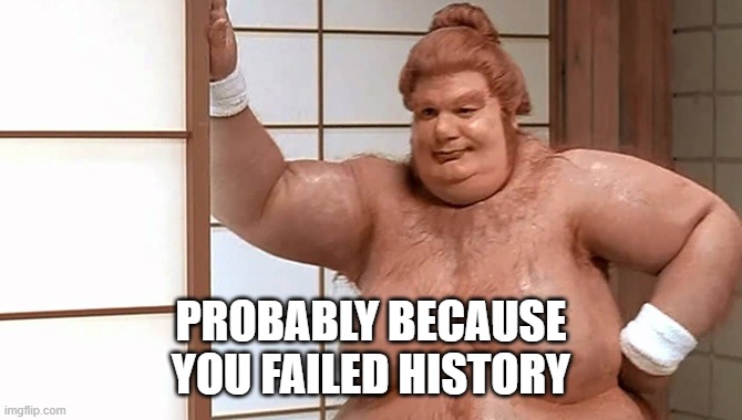 Fat guy austin powers | PROBABLY BECAUSE
YOU FAILED HISTORY | image tagged in fat guy austin powers | made w/ Imgflip meme maker