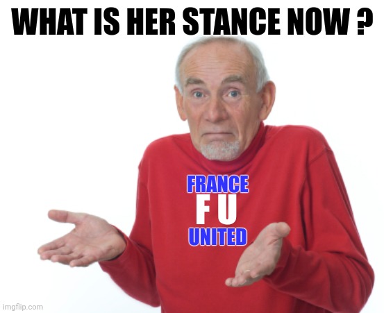 Guess I'll die  | WHAT IS HER STANCE NOW ? FRANCE F U UNITED | image tagged in guess i'll die | made w/ Imgflip meme maker