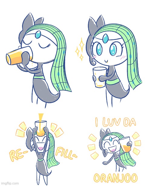 Meloetta tries orange juice (Art by stubbypubby) | made w/ Imgflip meme maker