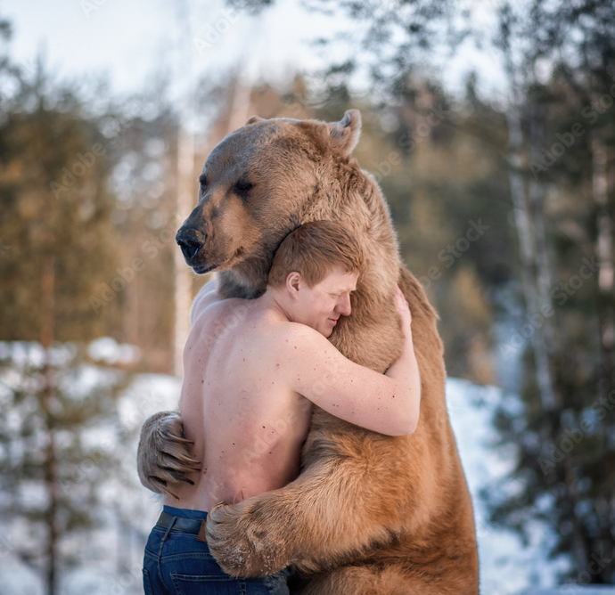 High Quality man hugging bear Blank Meme Template