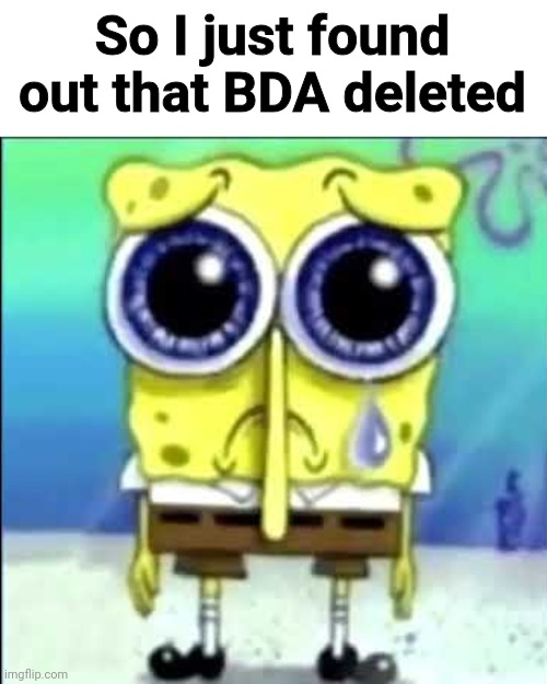 Sad Spongebob | So I just found out that BDA deleted | image tagged in sad spongebob | made w/ Imgflip meme maker