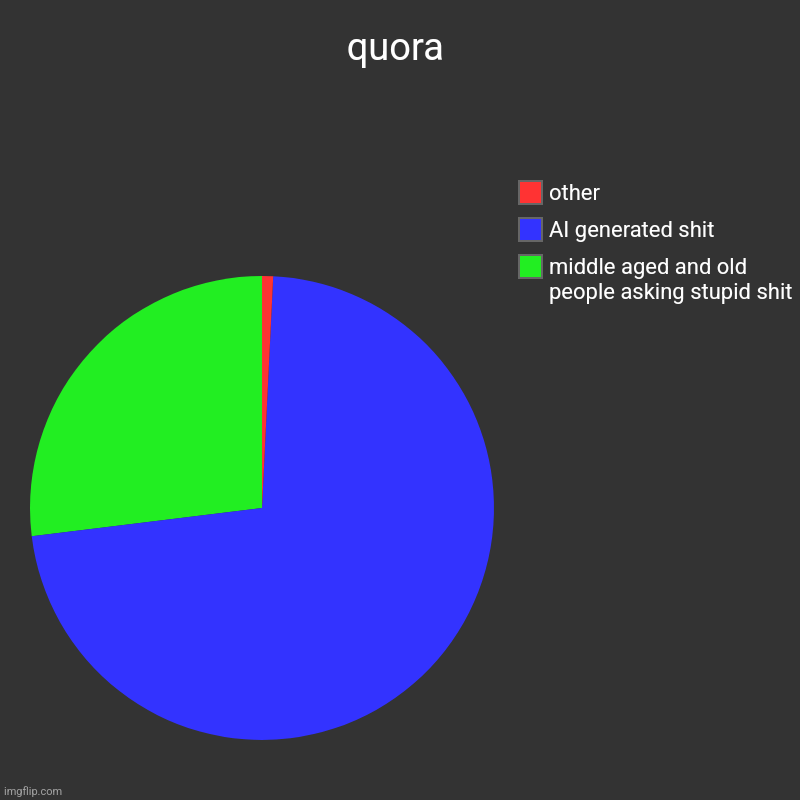 quora | middle aged and old people asking stupid shit, AI generated shit, other | image tagged in charts,pie charts | made w/ Imgflip chart maker