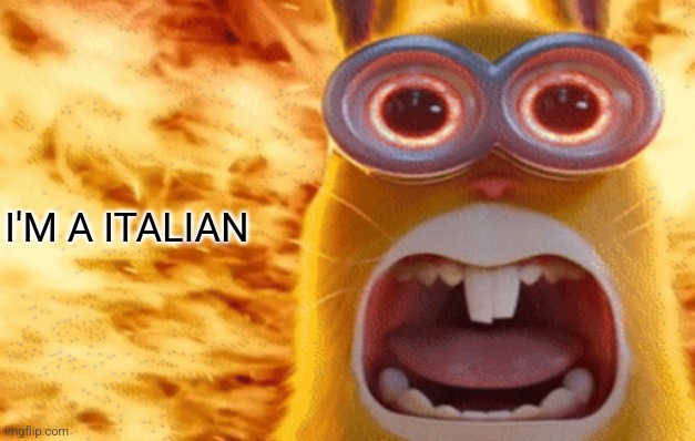 minion rabbit screaming | I'M A ITALIAN | image tagged in minion rabbit screaming | made w/ Imgflip meme maker