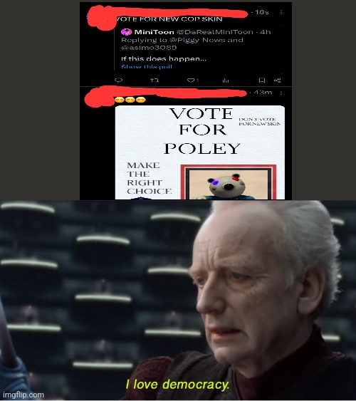 Context: Piggy | image tagged in i love democracy,roblox piggy,twitter | made w/ Imgflip meme maker