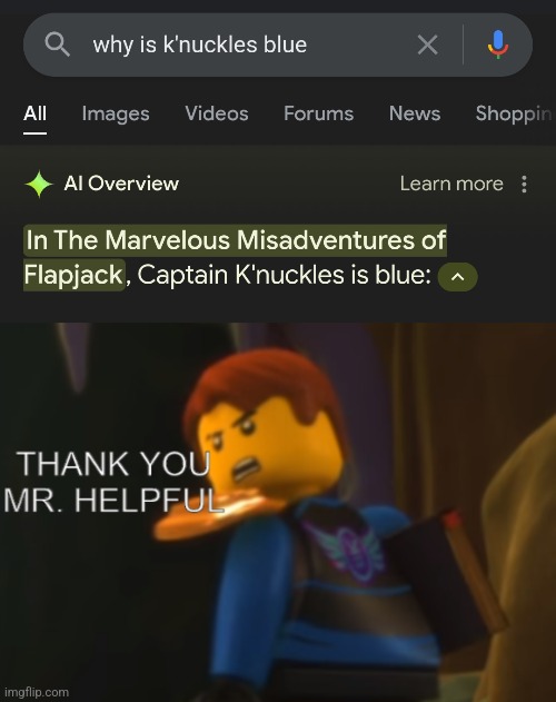 It just ignored the 'why' | image tagged in thank you mr helpful,flapjack,google ai,dissapointment,ninjago | made w/ Imgflip meme maker