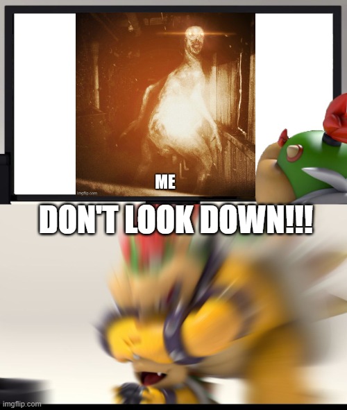 Bowser and Bowser Jr. NSFW | DON'T LOOK DOWN!!! | image tagged in bowser and bowser jr nsfw | made w/ Imgflip meme maker