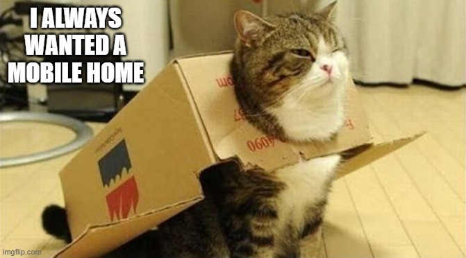 memes by Brad - My cat has a mobile home | I ALWAYS WANTED A MOBILE HOME | image tagged in funny,cats,kittens,funny cat memes,cute kittens,humor | made w/ Imgflip meme maker