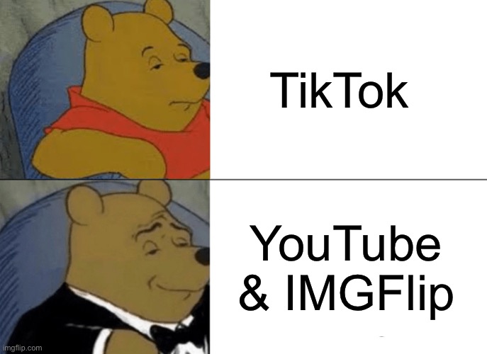 Clever Title | TikTok; YouTube & IMGFlip | image tagged in memes,tuxedo winnie the pooh,tiktok sucks | made w/ Imgflip meme maker