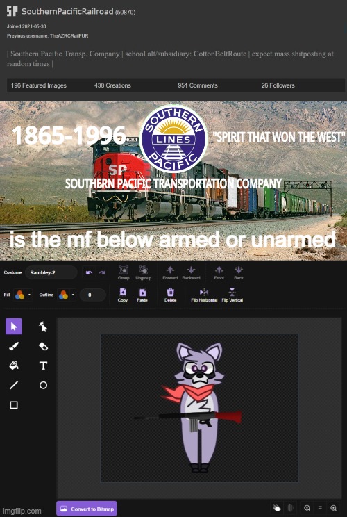 is the mf below armed or unarmed | image tagged in southernpacificrailroad anno te p | made w/ Imgflip meme maker