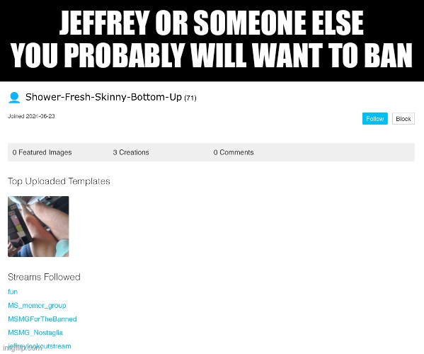 I’m unsure if this is Jeffery but its a male wearing panties | JEFFREY OR SOMEONE ELSE YOU PROBABLY WILL WANT TO BAN | image tagged in jeffrey | made w/ Imgflip meme maker