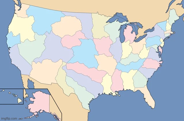 Map of the United States if all state borders were decided by rivers | image tagged in river,usa,americaaaaaaa | made w/ Imgflip meme maker