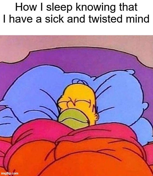 Sick and twisted mind | How I sleep knowing that I have a sick and twisted mind | image tagged in homer simpson sleeping peacefully | made w/ Imgflip meme maker