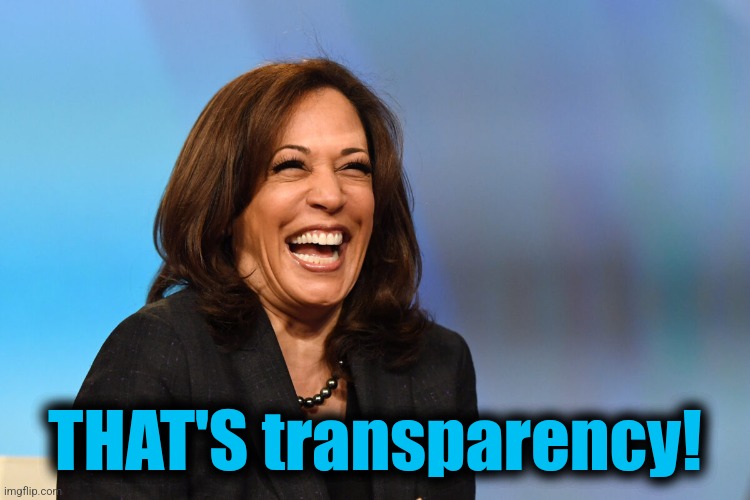 Kamala Harris laughing | THAT'S transparency! | image tagged in kamala harris laughing | made w/ Imgflip meme maker