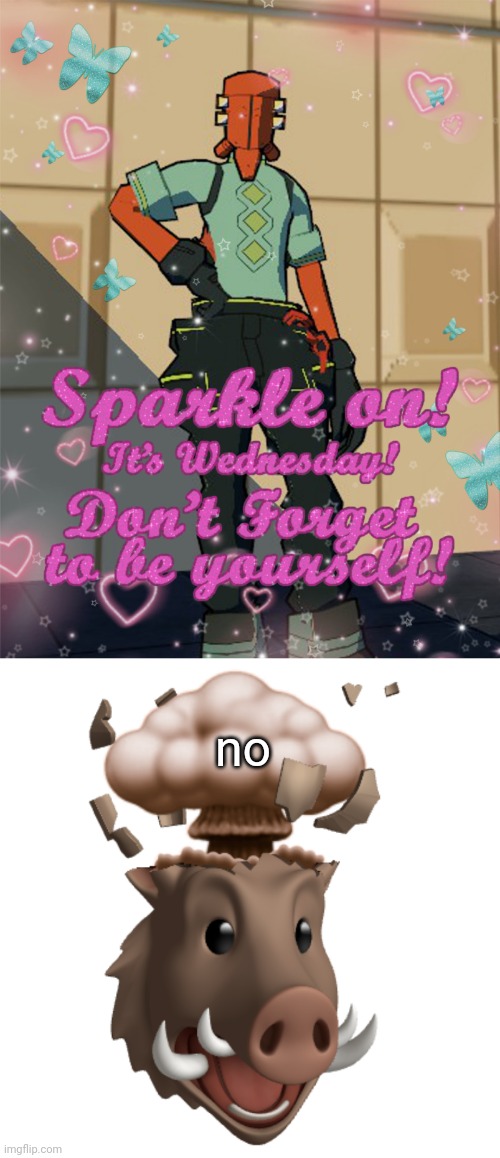 no i will not. | no | image tagged in bestie slay,boar head explode | made w/ Imgflip meme maker