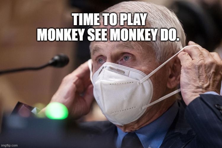 Fauci got his own virus | TIME TO PLAY MONKEY SEE MONKEY DO. | image tagged in fauci got his own virus | made w/ Imgflip meme maker