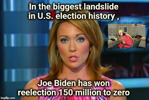 Real News Network | In the biggest landslide in U.S. election history , Joe Biden has won reelection 150 million to zero | image tagged in real news network | made w/ Imgflip meme maker