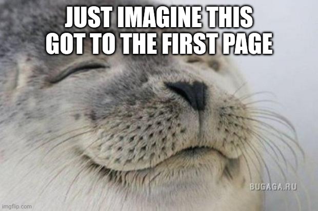 That's your qeue imgflip users | JUST IMAGINE THIS GOT TO THE FIRST PAGE | image tagged in happy seal | made w/ Imgflip meme maker