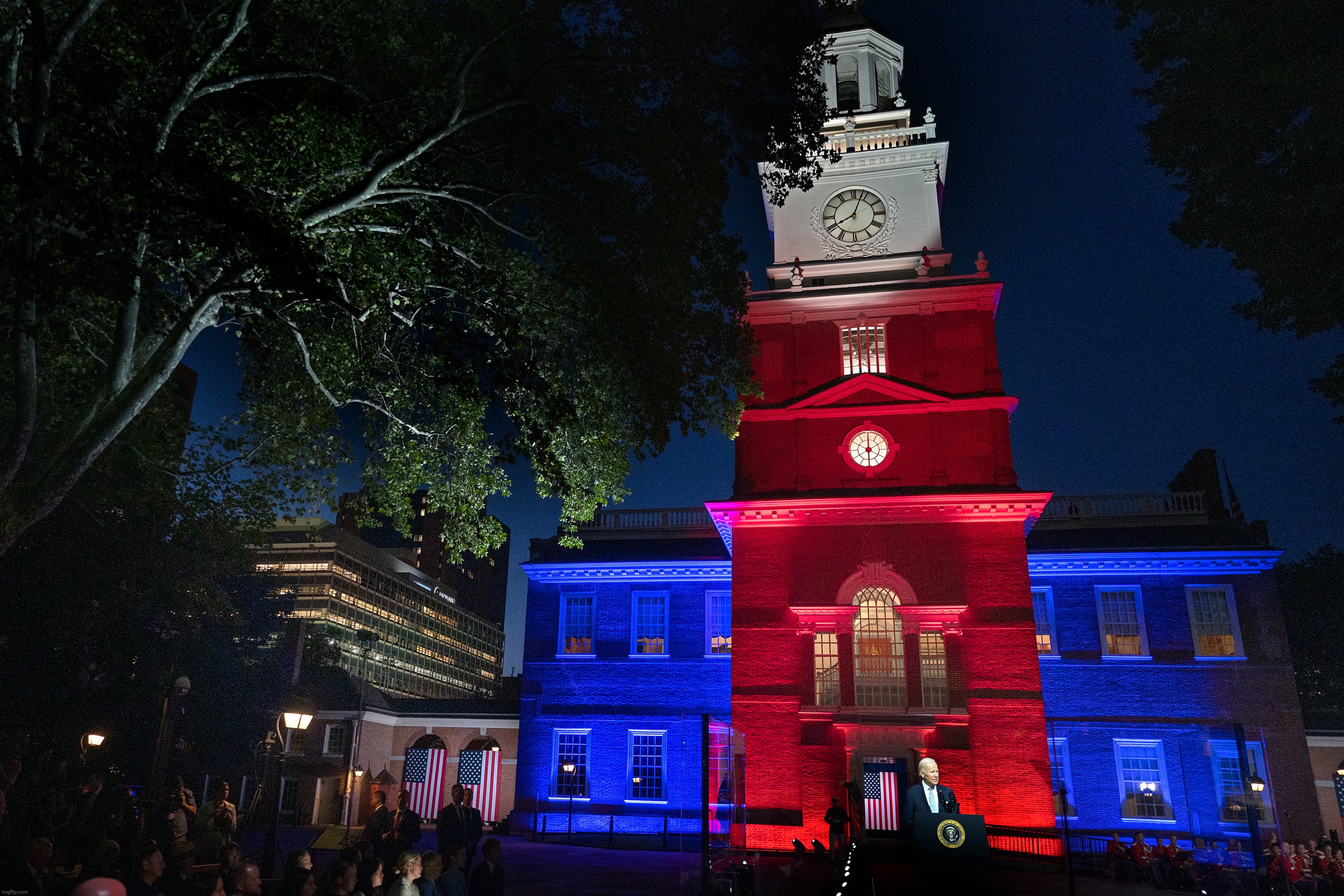 Biden speech at Independence Hall | image tagged in independence hall,biden,biden speech,red white and blue | made w/ Imgflip meme maker