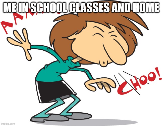 Sneeze | ME IN SCHOOL CLASSES AND HOME | image tagged in sneeze | made w/ Imgflip meme maker