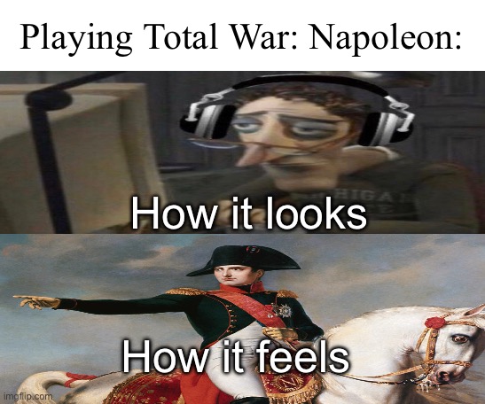 The greatest strategy game conceived | Playing Total War: Napoleon:; How it looks; How it feels | image tagged in napoleon bonaparte,oh wow are you actually reading these tags,history,gaming | made w/ Imgflip meme maker