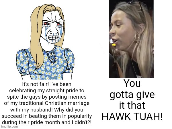 Hawk Tuah girl did what tradwife wojak tried so many times but could never do | image tagged in hawk tuah,virgin vs chad | made w/ Imgflip meme maker