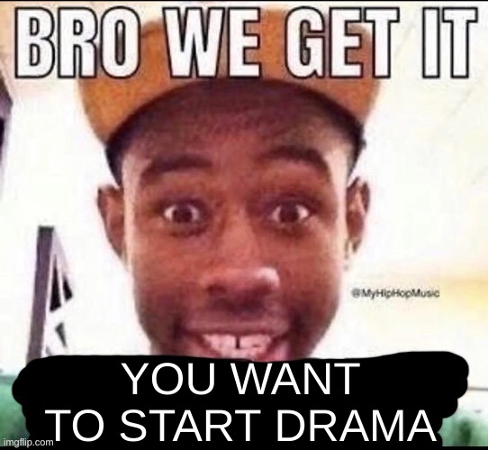 Bro we get it (blank) | YOU WANT TO START DRAMA | image tagged in bro we get it blank | made w/ Imgflip meme maker