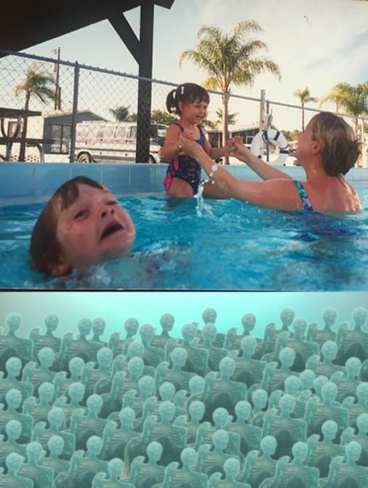 Mother Ignoring Kid Drowning In A Pool Blank Meme Template