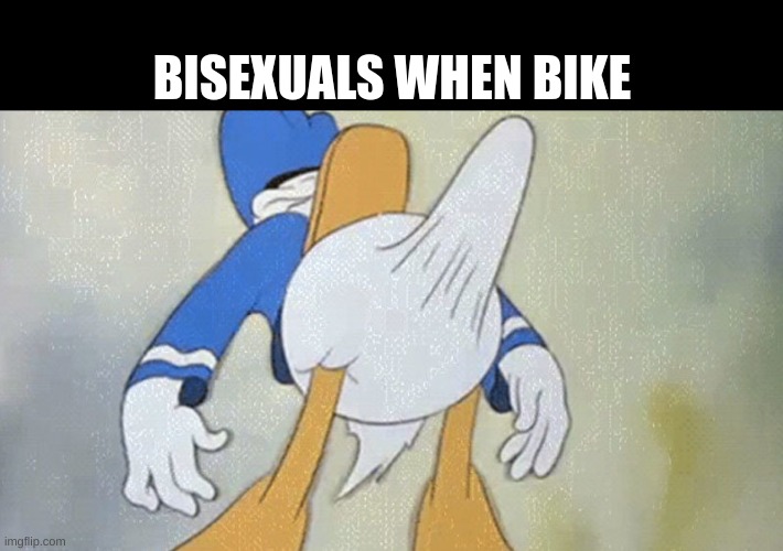 Donald Duck Boner | BISEXUALS WHEN BIKE | image tagged in donald duck boner | made w/ Imgflip meme maker