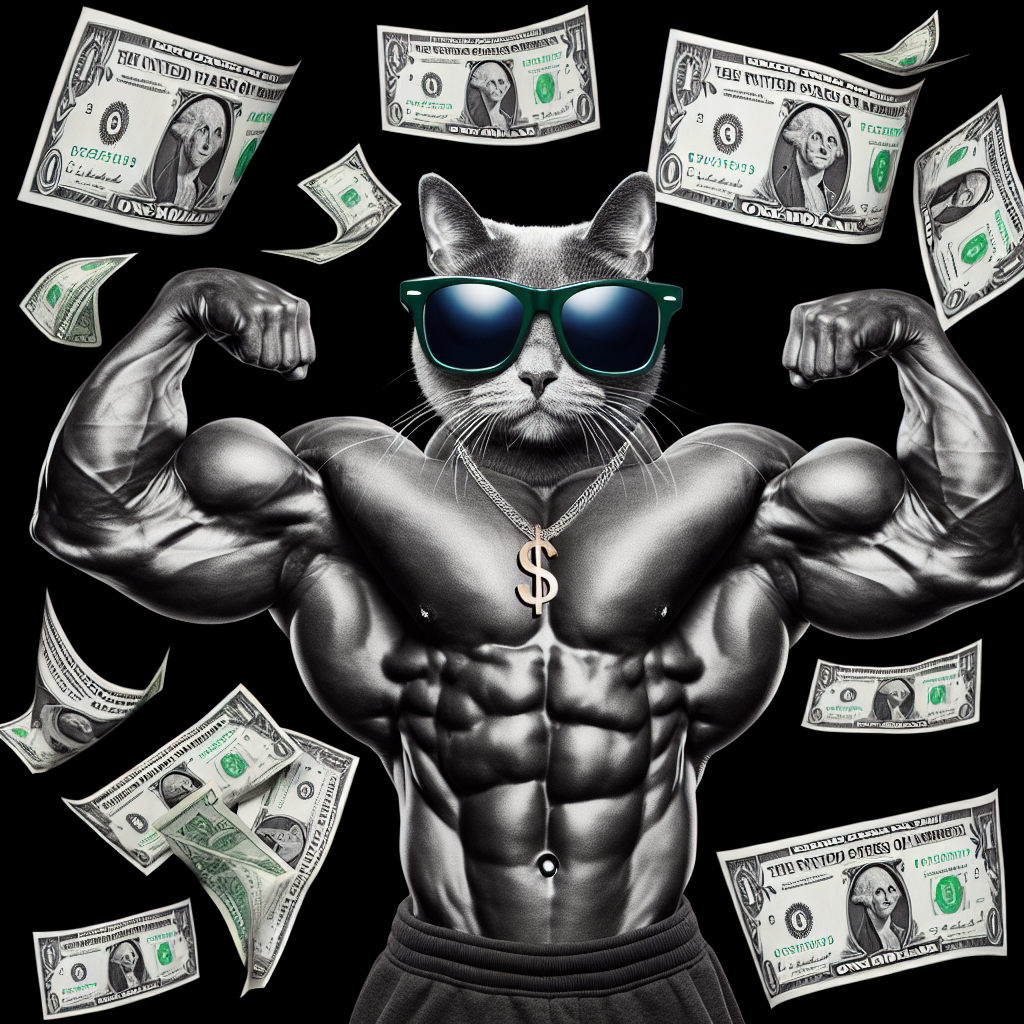 A buff, muscular cat flexing its muscles, wearing sunglasses wit Blank Meme Template