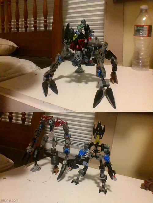 Here I present Scrapper my latest Bionicle Creation. I gave them a play feature where he can separate from his mechsuit | made w/ Imgflip meme maker