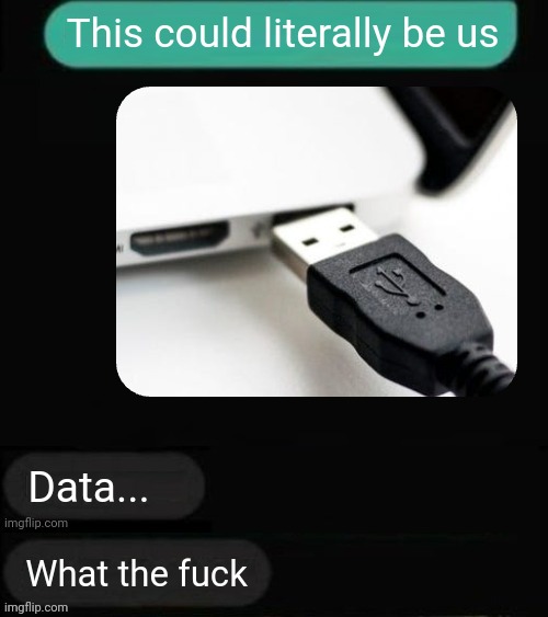 Recent (maybe not canon) text conversation between Data and SAP | This could literally be us; Data... What the fuck | made w/ Imgflip meme maker