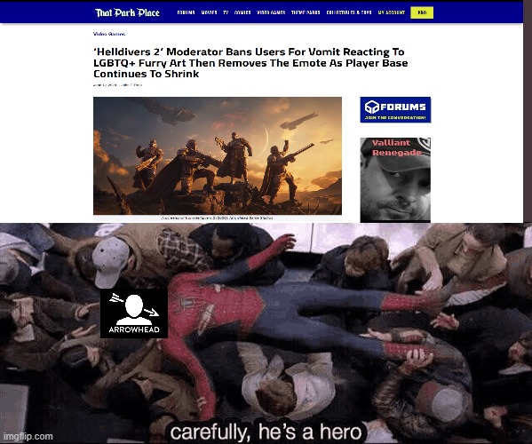 Pro Furry Arrowhead Studios | image tagged in spiderman hero,pro furry | made w/ Imgflip meme maker