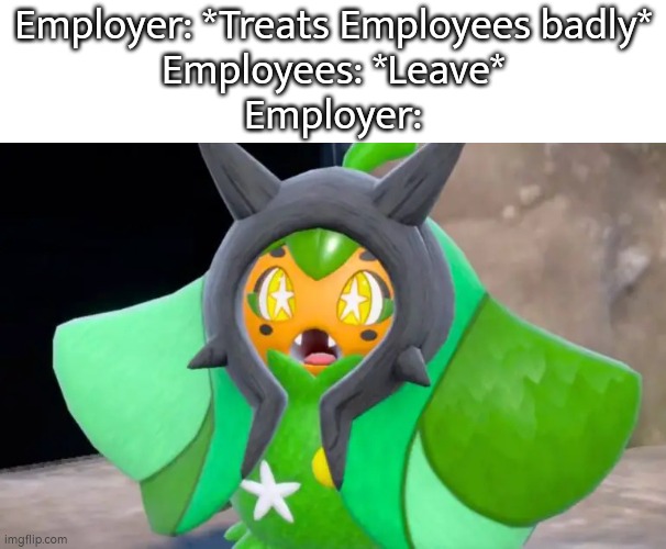 Blame yourself, Employer. | Employer: *Treats Employees badly*
Employees: *Leave*
Employer: | image tagged in employer,employees,funny | made w/ Imgflip meme maker