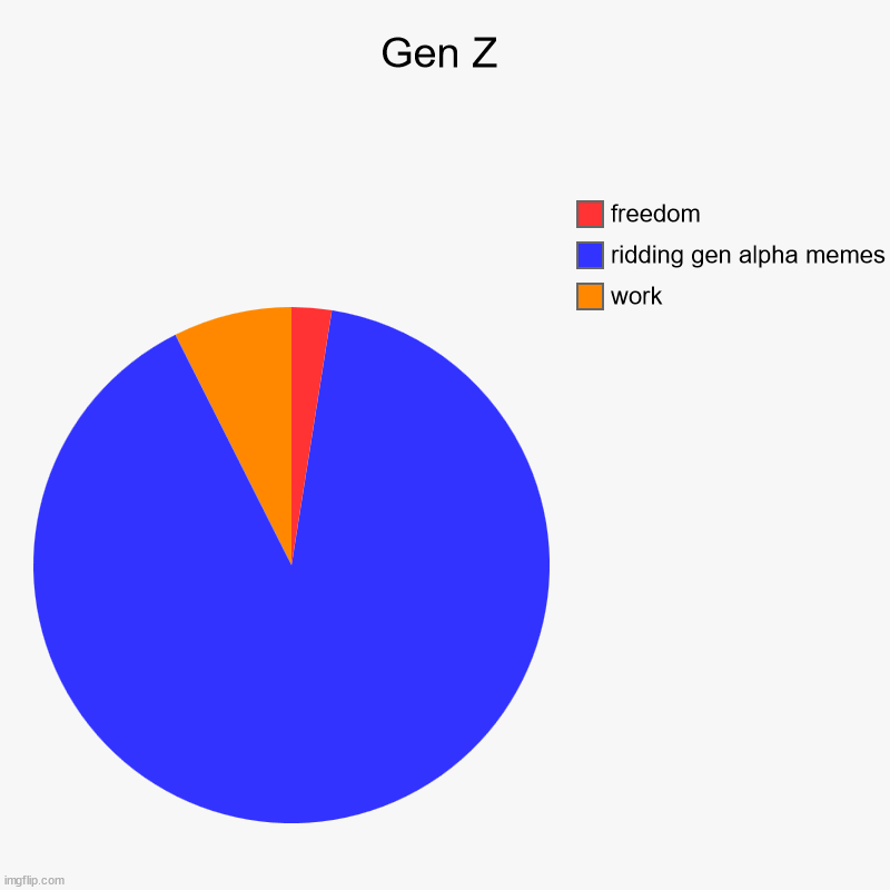 true | Gen Z | work, ridding gen alpha memes, freedom | image tagged in charts,pie charts | made w/ Imgflip chart maker