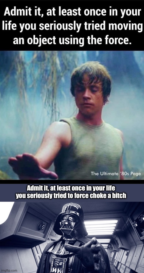 The Force | Admit it, at least once in your life you seriously tried to force choke a bitch | image tagged in you have failed me for the last time,the force,darth vader force choke | made w/ Imgflip meme maker
