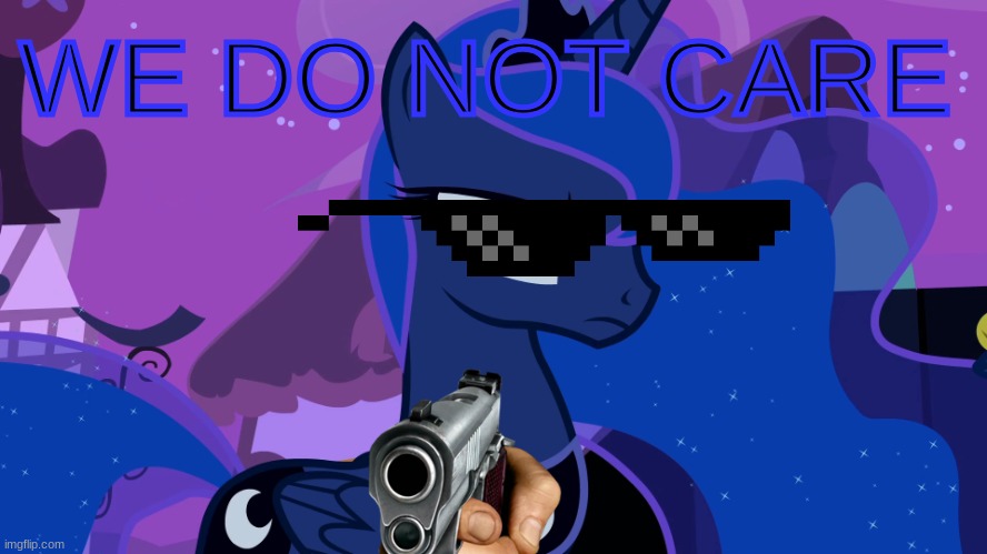 We do not care | WE DO NOT CARE | image tagged in unamused luna mlp | made w/ Imgflip meme maker