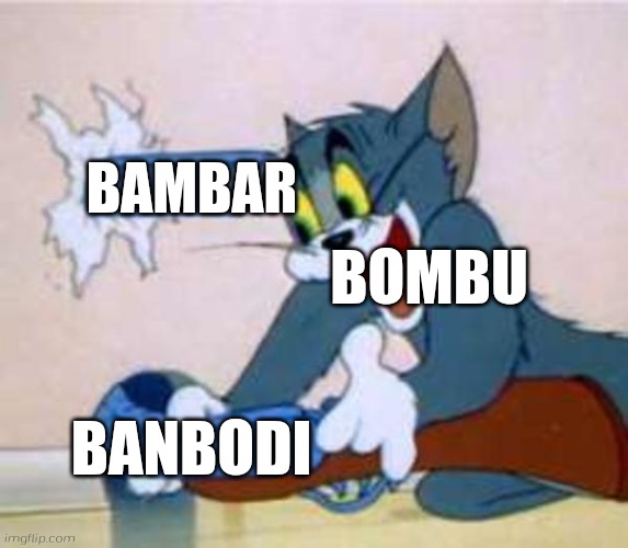 tom the cat shooting himself  | BAMBAR; BOMBU; BANBODI | image tagged in tom the cat shooting himself,vs banbodi,banbodi,bambar,bombu,fnf | made w/ Imgflip meme maker