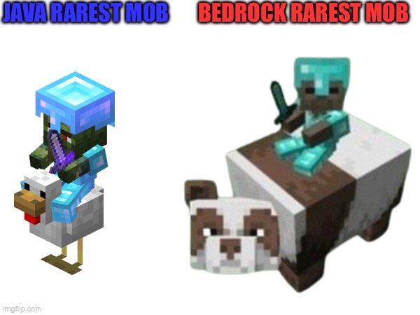 Java vs Bedrock pt 2 | JAVA RAREST MOB; BEDROCK RAREST MOB | image tagged in memes,minecraft,fun | made w/ Imgflip meme maker