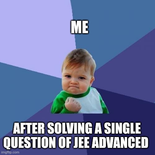 Success Kid Meme | ME; AFTER SOLVING A SINGLE QUESTION OF JEE ADVANCED | image tagged in memes,success kid | made w/ Imgflip meme maker
