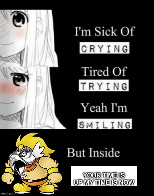 I'm Sick Of Crying | YOUR TIME IS UP MY TIME IS NOW | image tagged in i'm sick of crying | made w/ Imgflip meme maker