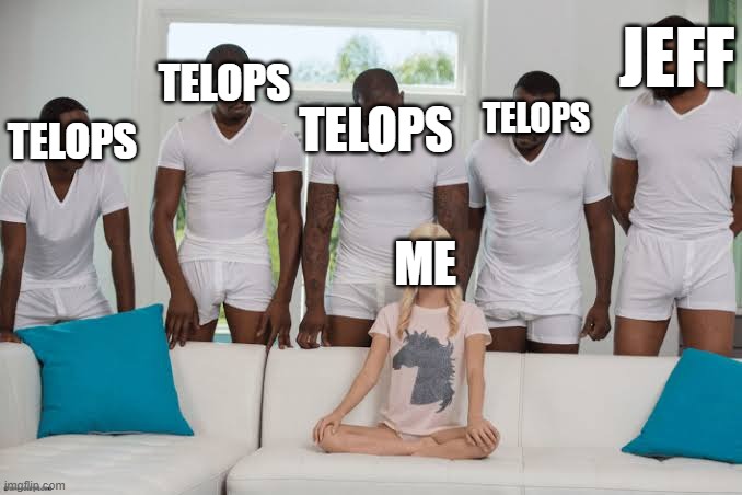 calling for phone support in IT be like | JEFF; TELOPS; TELOPS; TELOPS; TELOPS; ME | image tagged in one girl five guys | made w/ Imgflip meme maker