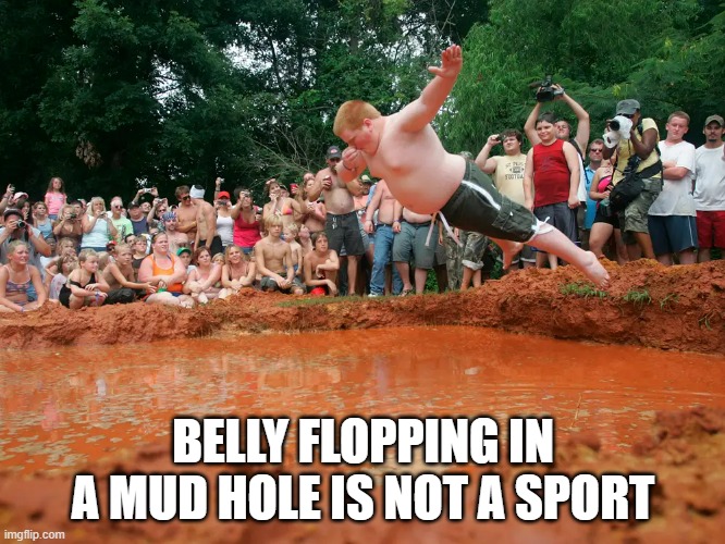 memes by Brad - belly flopping is not a sport | BELLY FLOPPING IN A MUD HOLE IS NOT A SPORT | image tagged in funny,sports,diving,funny meme,humor | made w/ Imgflip meme maker